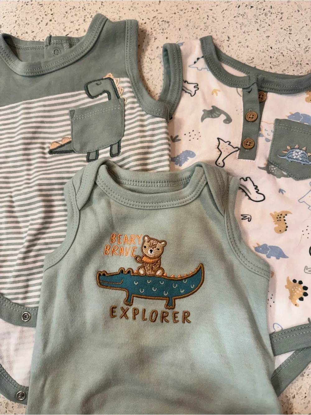 Tahari Sage Green Baby Sleeveless Bodysuit Set with Animal Appliqués